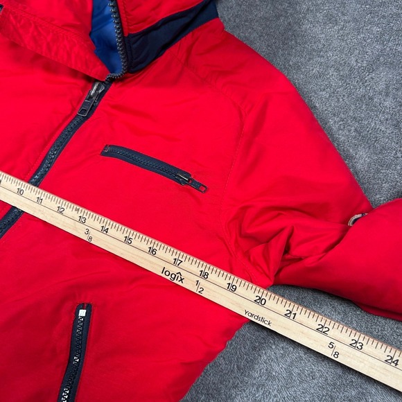Vintage CB Sports Ski Jacket 80s Red Blue Cropped Bomber Mens XS/S Zip Up Puffer - Picture 13 of 15